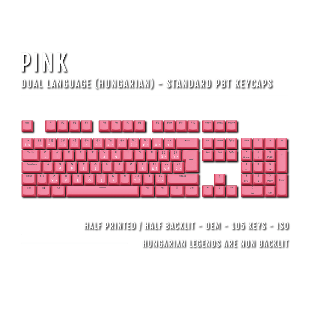 Pink Hungarian (ISO-HU) Dual Language PBT Keycaps Krome Keycaps LTD hungarian