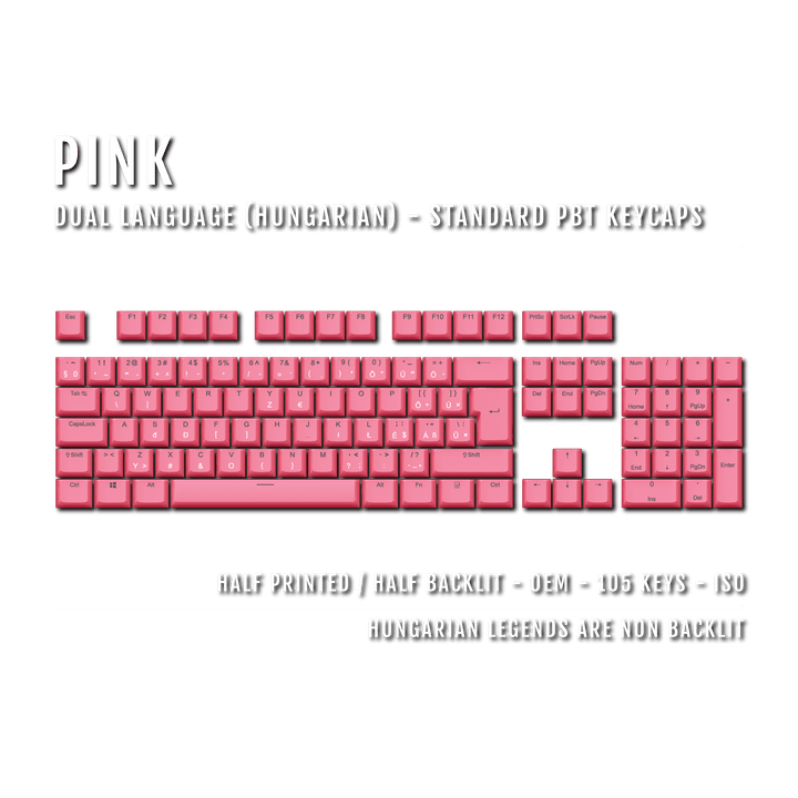 Pink Hungarian (ISO-HU) Dual Language PBT Keycaps Krome Keycaps LTD hungarian
