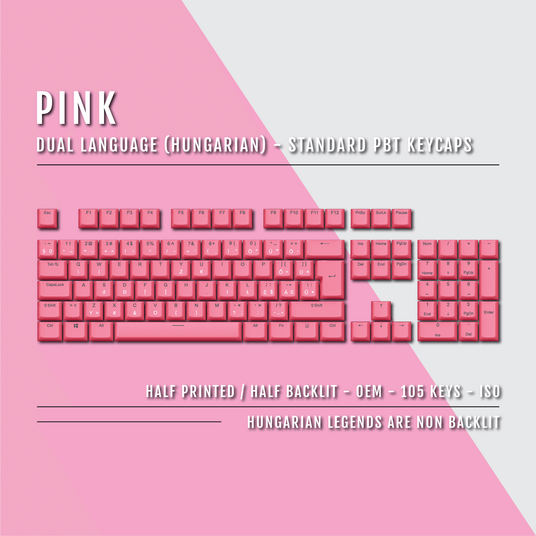 Pink PBT Hungarian Keycaps - ISO-HU - 100% Size - Dual Language Keycaps - kromekeycaps