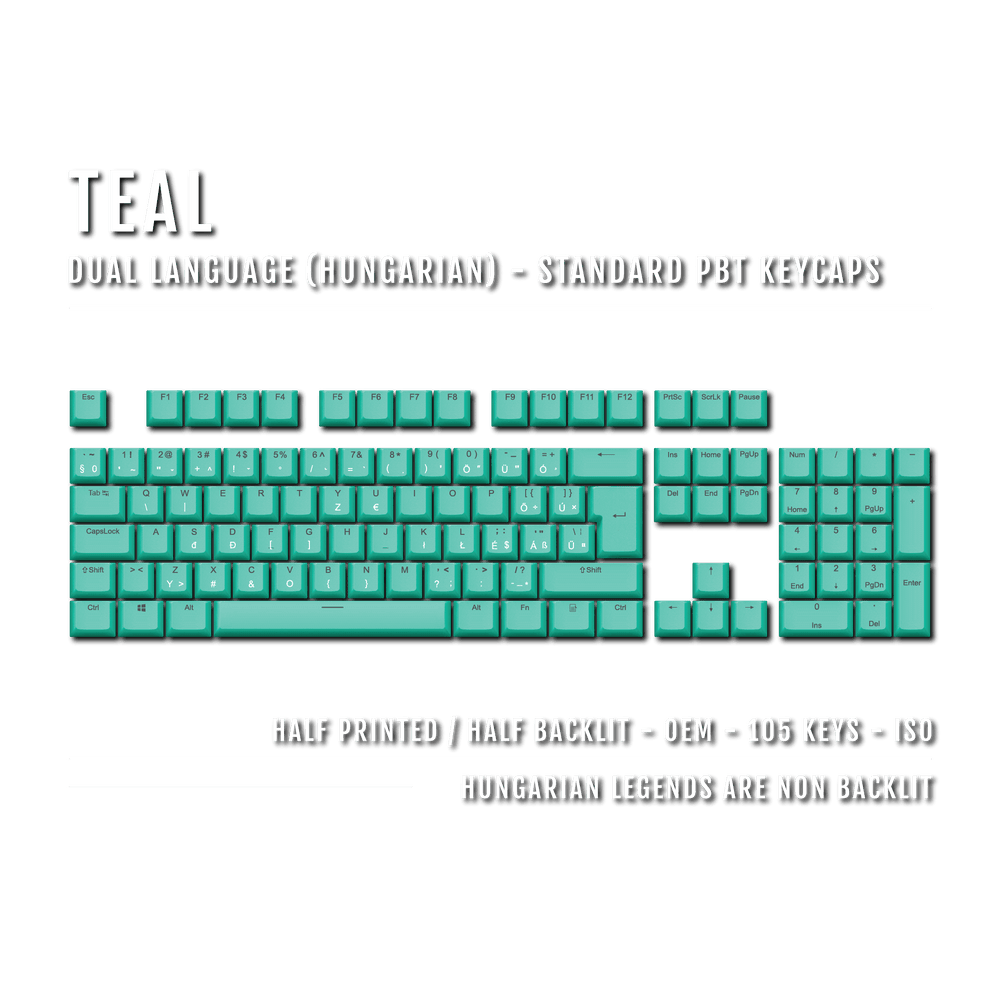 Teal PBT Hungarian Keycaps - ISO-HU - 100% Size - Dual Language Keycaps - kromekeycaps