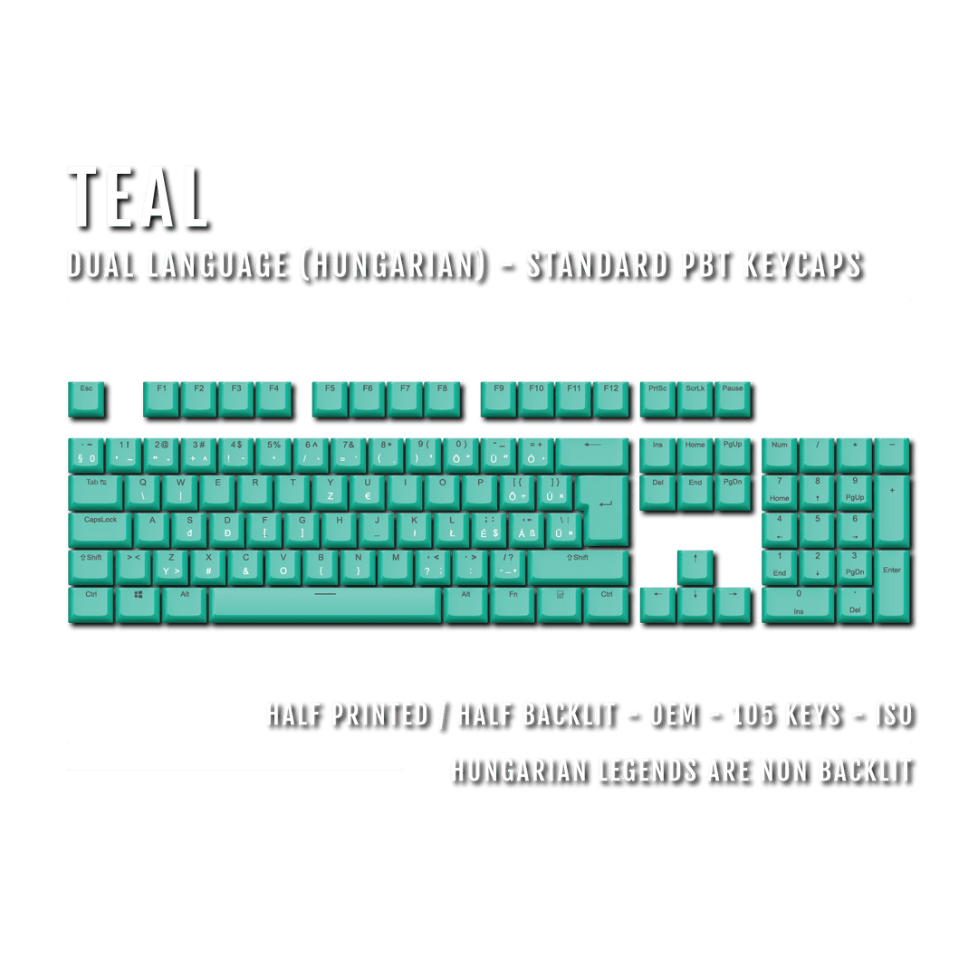 Teal PBT Hungarian Keycaps - ISO-HU - 100% Size - Dual Language Keycaps - kromekeycaps