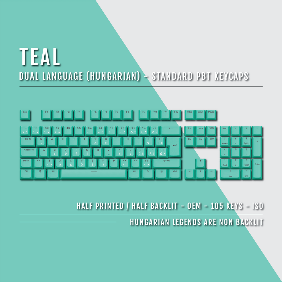 Teal PBT Hungarian Keycaps - ISO-HU - 100% Size - Dual Language Keycaps - kromekeycaps