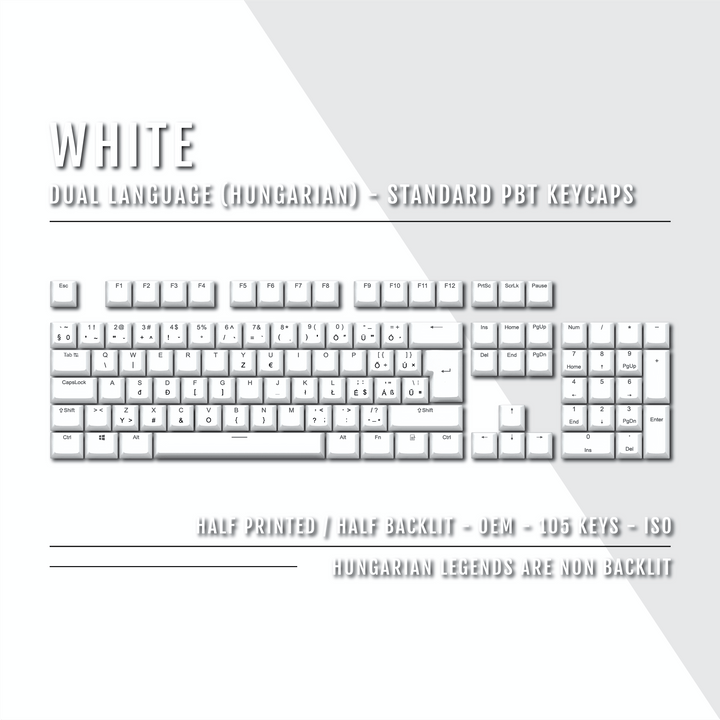 White Hungarian (ISO-HU) Dual Language PBT Keycaps Krome Keycaps LTD hungarian