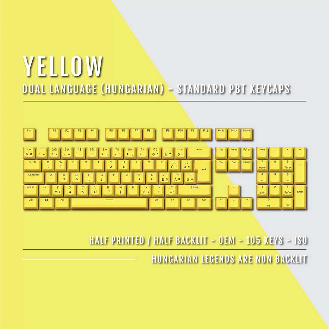 Yellow PBT Hungarian Keycaps - ISO-HU - 100% Size - Dual Language Keycaps - kromekeycaps