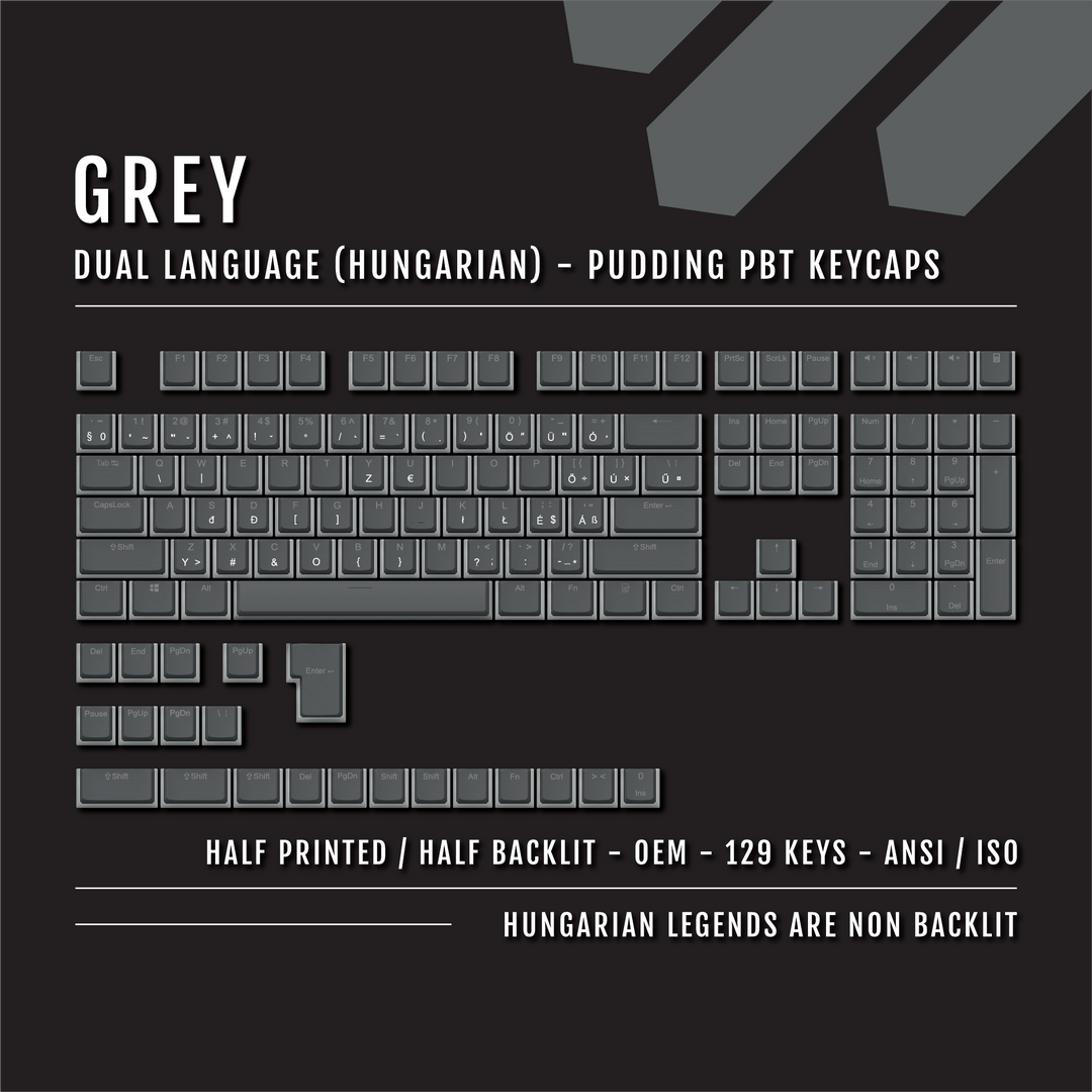 Grey Hungarian (ISO-HU) Dual Language PBT Pudding Keycaps