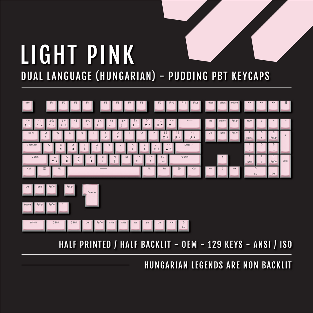 Light Pink Hungarian (ISO-HU) Dual Language PBT Pudding Keycaps