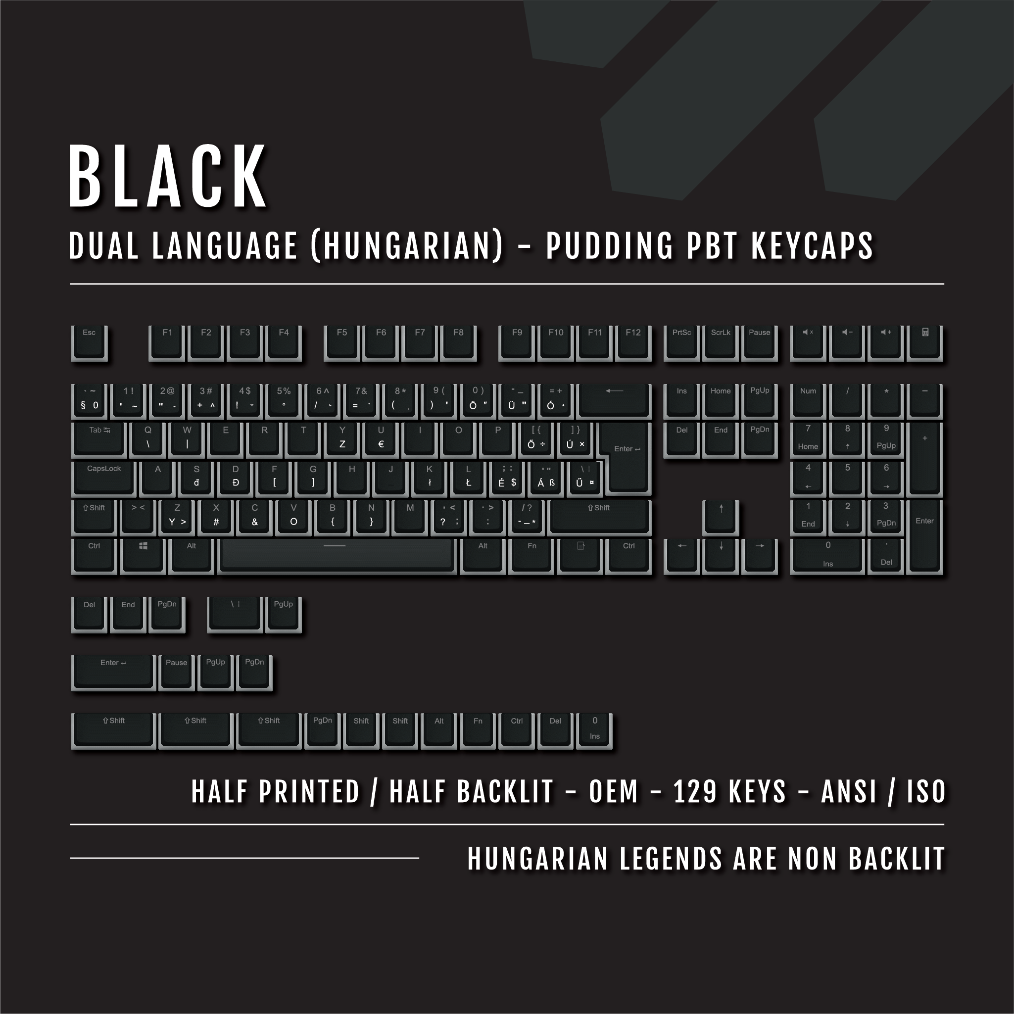 Black Hungarian (ISO-HU) Dual Language PBT Pudding Keycaps – Krome ...