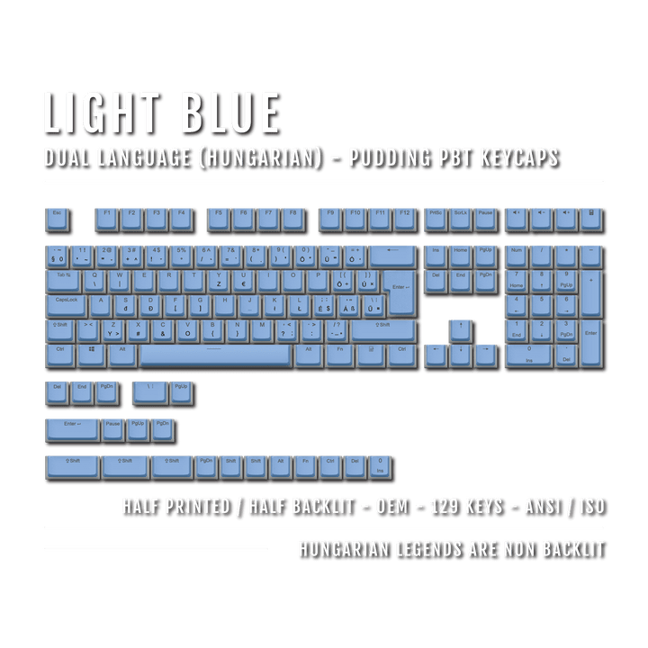 Light Blue Hungarian (ISO-HU) Dual Language PBT Pudding Keycaps