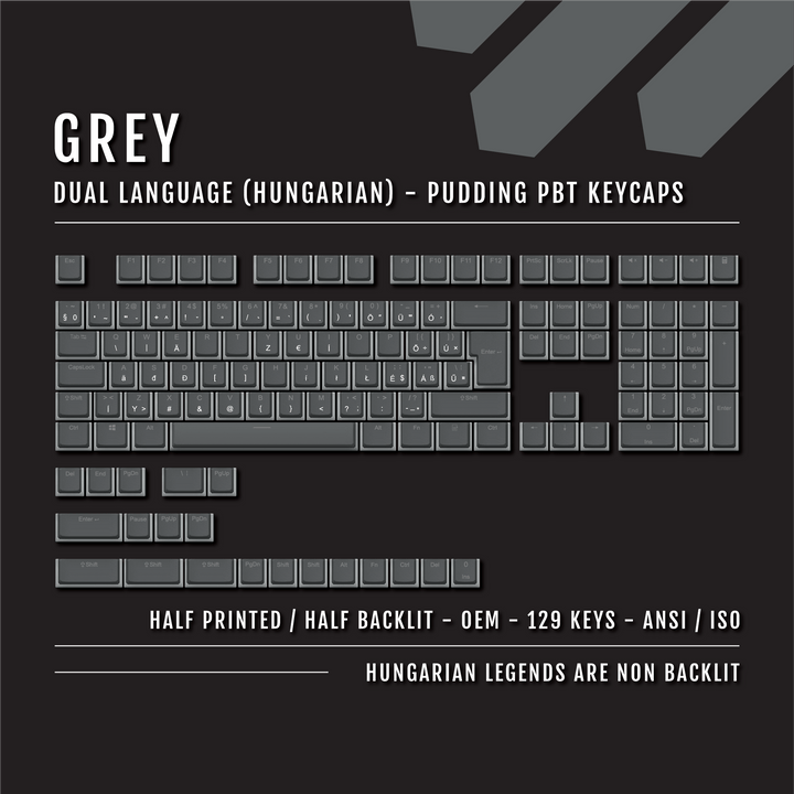 Grey Hungarian (ISO-HU) Dual Language PBT Pudding Keycaps Krome Keycaps LTD hungarian