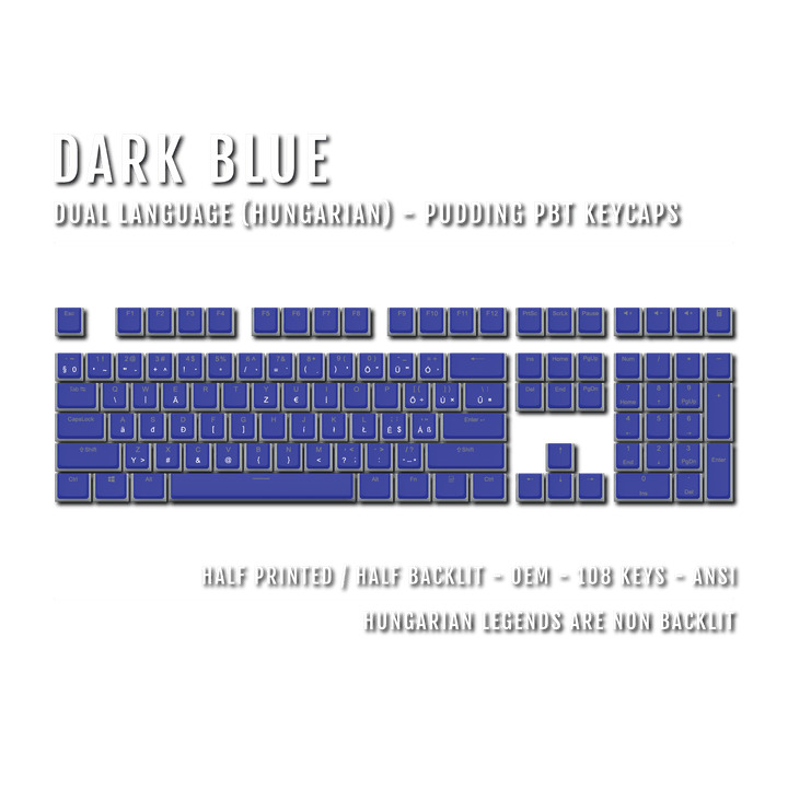 Dark Blue Hungarian Dual Language PBT Pudding Keycaps Krome Keycaps LTD hungarian