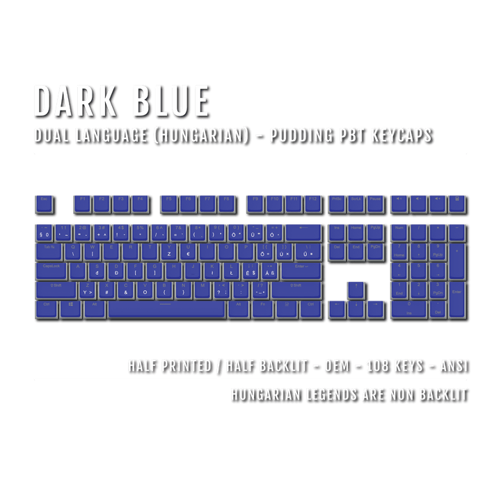 Dark Blue Hungarian Dual Language PBT Pudding Keycaps