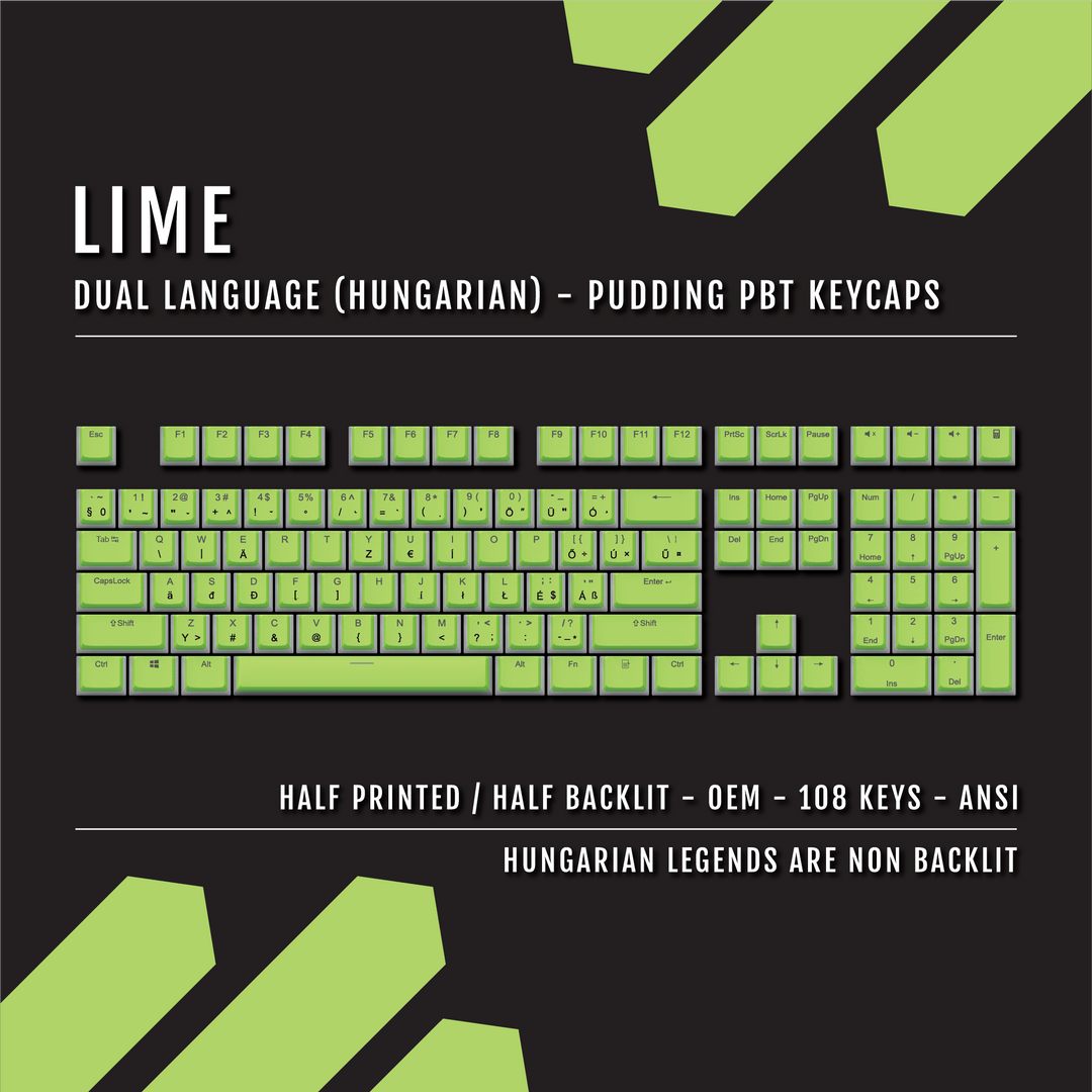 Lime Hungarian Dual Language PBT Pudding Keycaps Krome Keycaps LTD hungarian