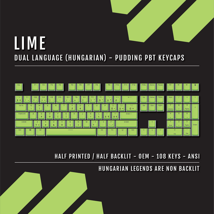 Lime Hungarian Dual Language PBT Pudding Keycaps