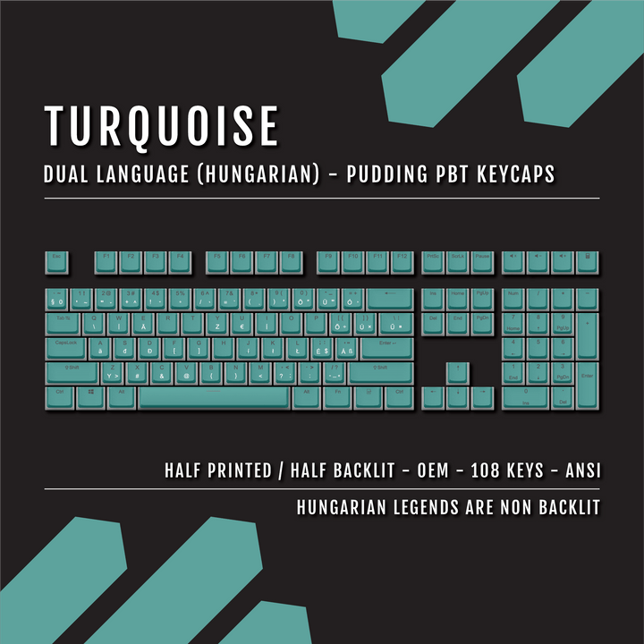 Turquoise Hungarian Dual Language PBT Pudding Keycaps Krome Keycaps LTD hungarian
