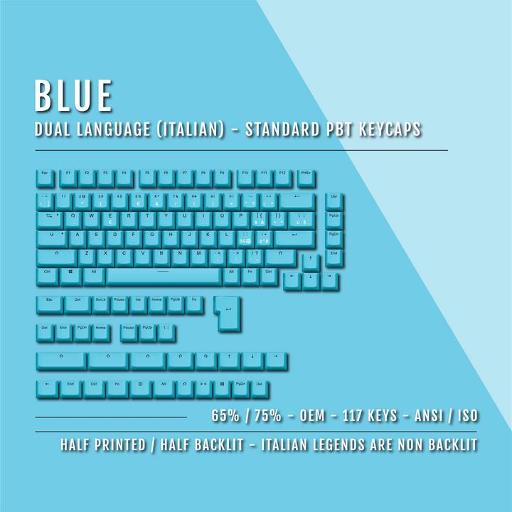 Blue Italian (ISO-IT) Dual Language PBT Keycaps - 65/75% Krome Keycaps LTD italian