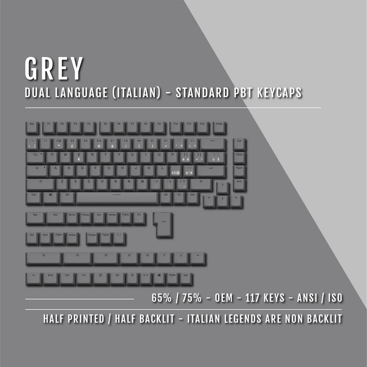 Grey Italian (ISO-IT) Dual Language PBT Keycaps - 65/75% Krome Keycaps LTD italian
