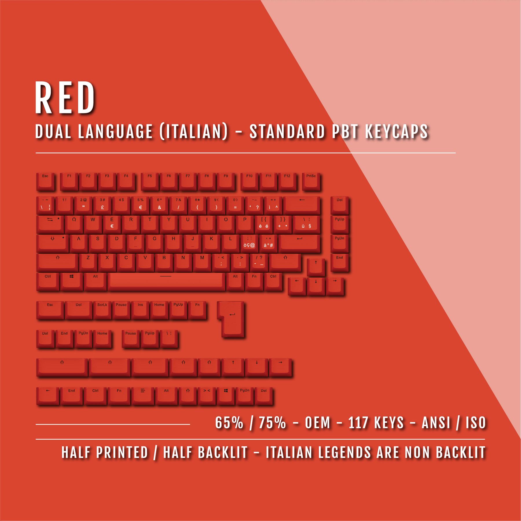 Red Italian (ISO-IT) Dual Language PBT Keycap - 65/75% – Krome Keycaps LTD