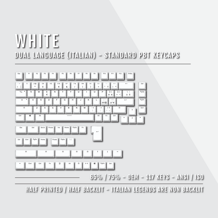 White PBT Italian Keycaps - ISO-IT - 65/75% Sizes - Dual Language Keycaps - kromekeycaps