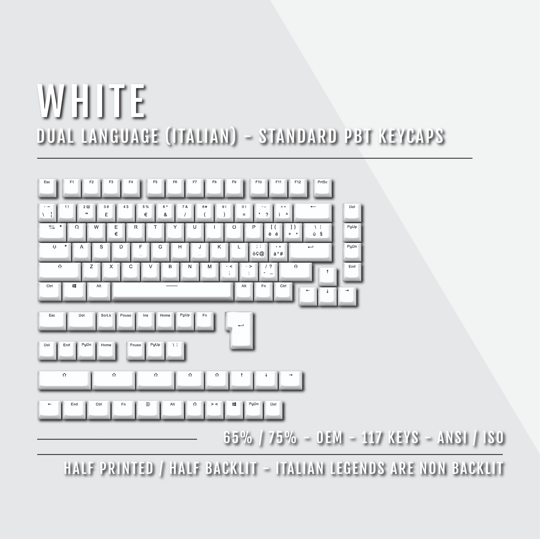 White Italian (ISO-IT) Dual Language PBT Keycap - 65/75% – Krome ...
