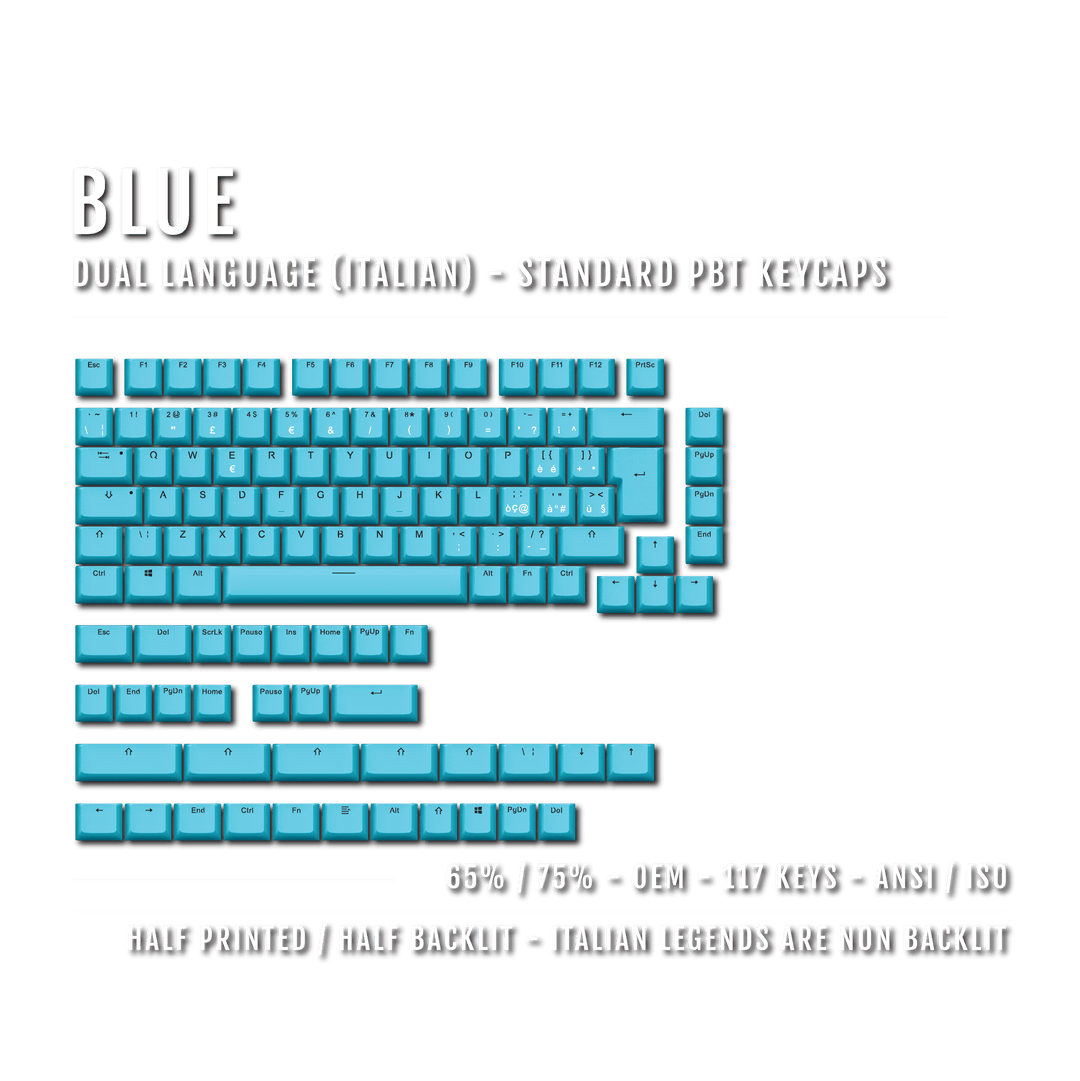 Blue Italian (ISO-IT) Dual Language PBT Keycaps - 65/75% Krome Keycaps LTD italian
