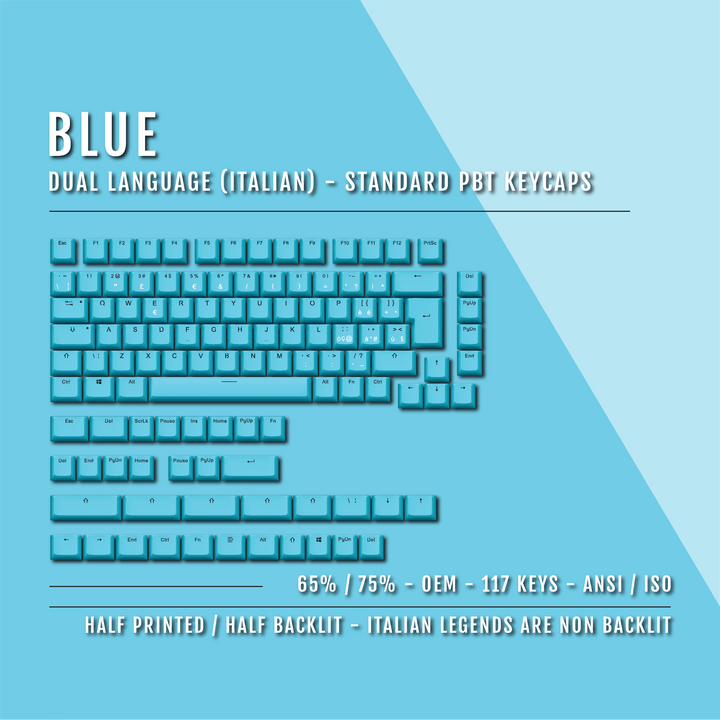 Blue Italian (ISO-IT) Dual Language PBT Keycaps - 65/75% Krome Keycaps LTD italian