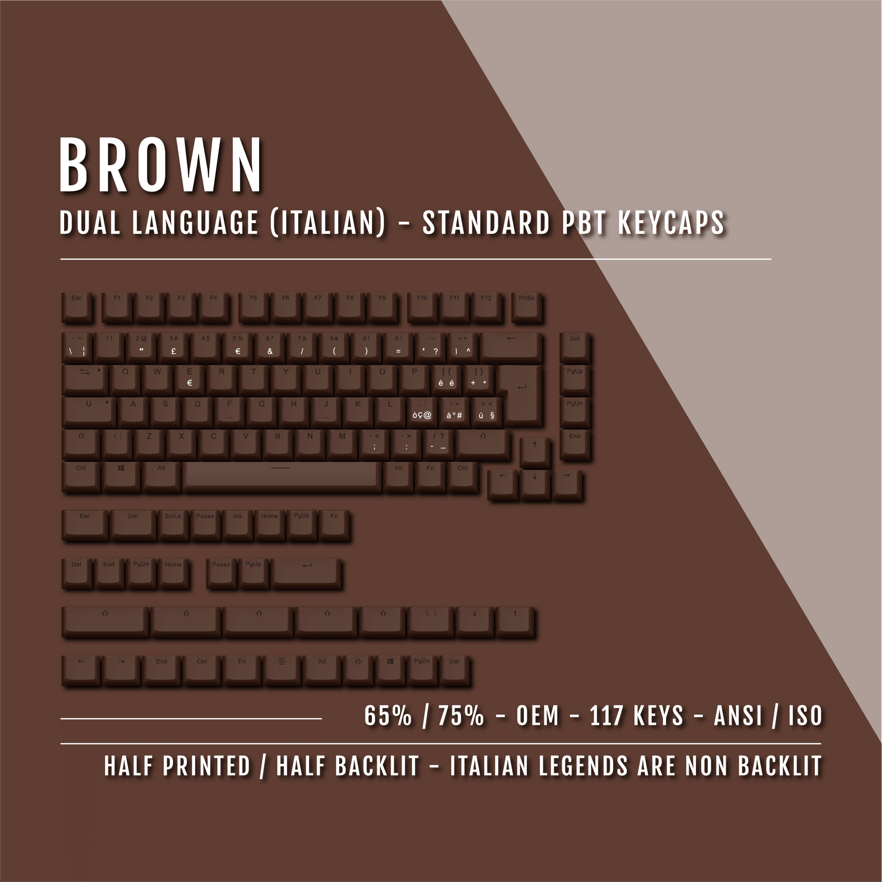 Brown Italian (ISO-IT) Dual Language PBT Keycaps - 65/75% – Krome ...