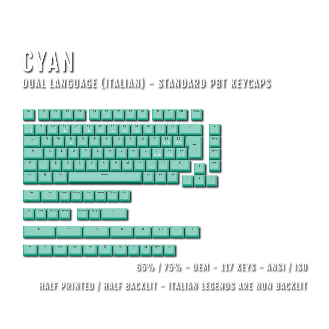 Cyan Italian (ISO-IT) Dual Language PBT Keycaps - 65/75% Krome Keycaps LTD italian