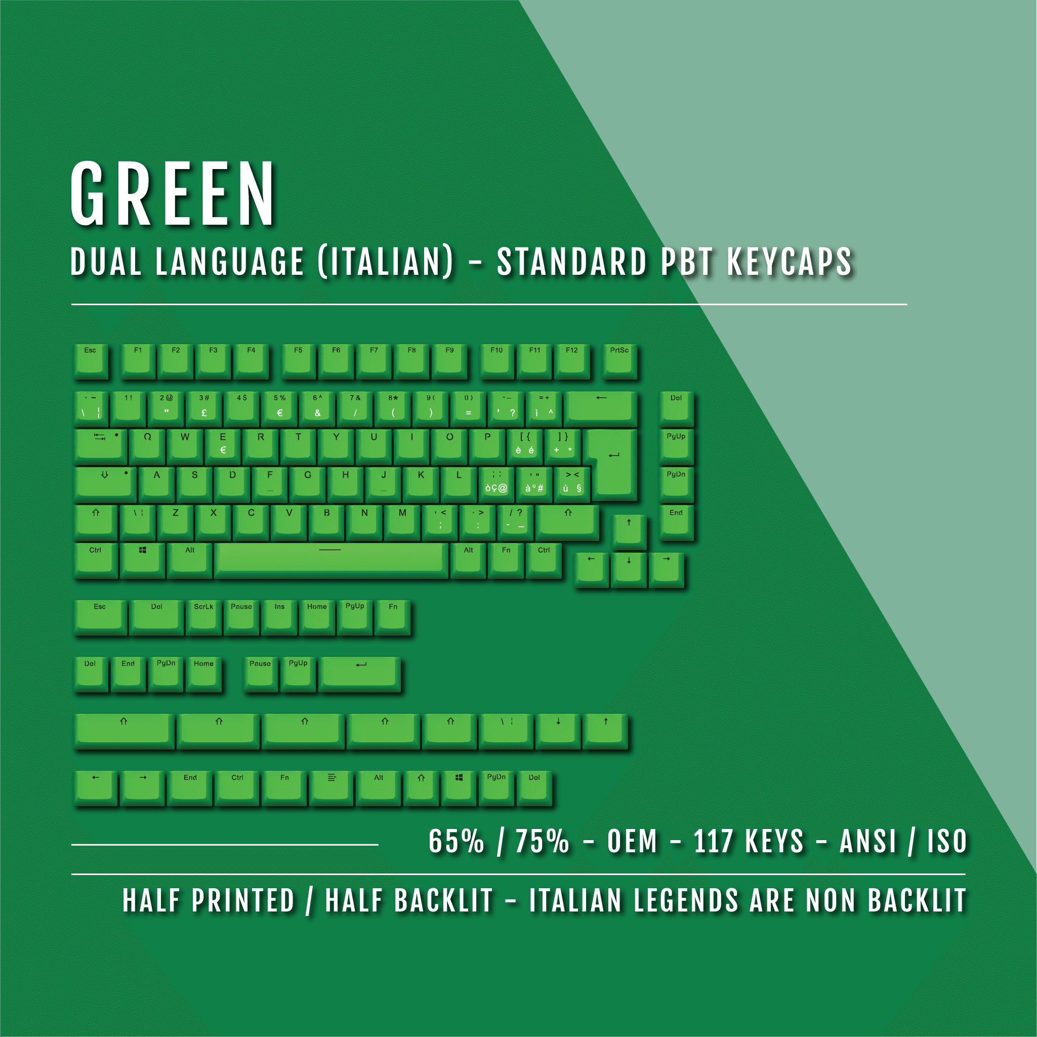 Green Italian (ISO-IT) Dual Language PBT Keycaps - 65/75% – Krome ...