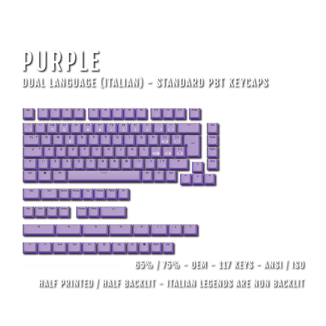 Purple PBT Italian Keycaps - ISO-IT - 65/75% Sizes - Dual Language Keycaps - kromekeycaps