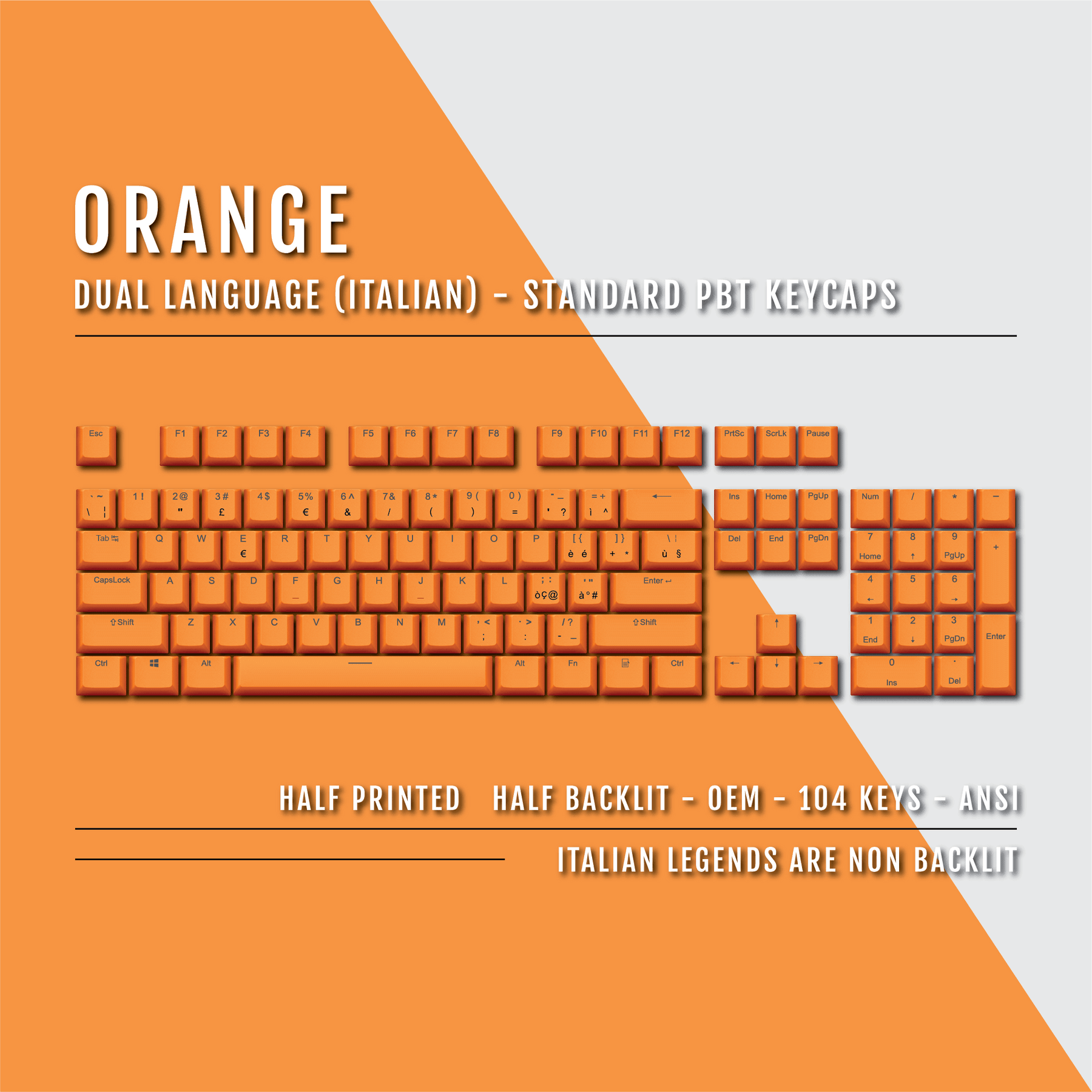 Orange PBT Italian Keycaps - ISO-IT - 100% Size - Dual Language Keycap ...