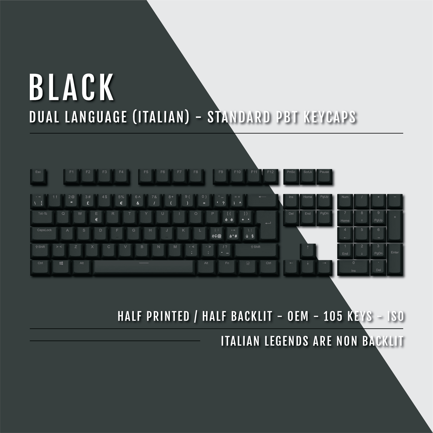 Black Italian (ISO-IT) Dual Language PBT Keycaps – Krome Keycaps LTD