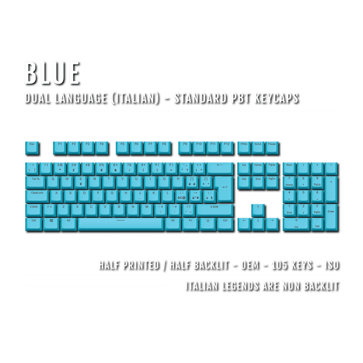Blue PBT Italian Keycaps - ISO-IT - 100% Size - Dual Language Keycaps - kromekeycaps