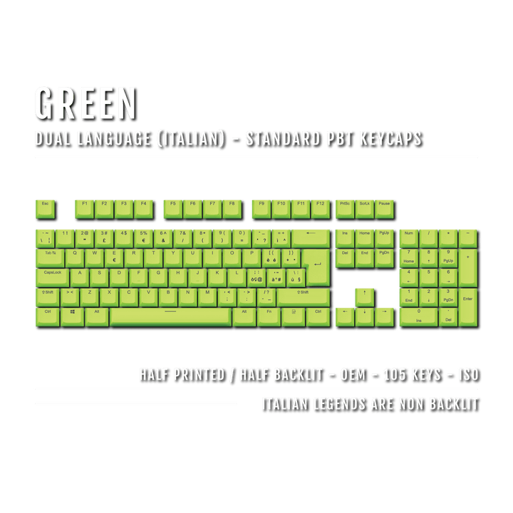 Green PBT Italian Keycaps - ISO-IT - 100% Size - Dual Language Keycaps - kromekeycaps