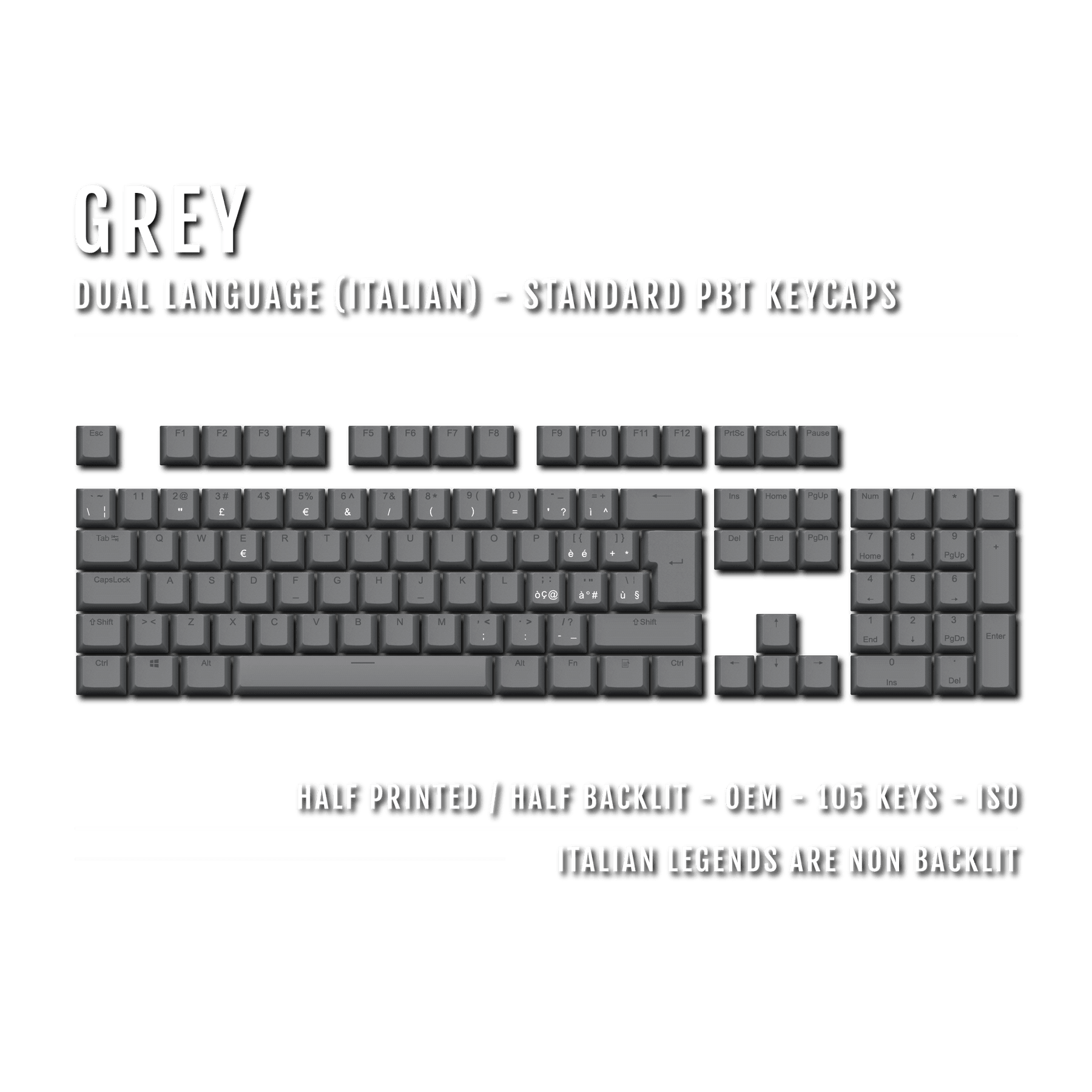 Grey Italian (ISO-IT) Dual Language PBT Keycaps – Krome Keycaps LTD