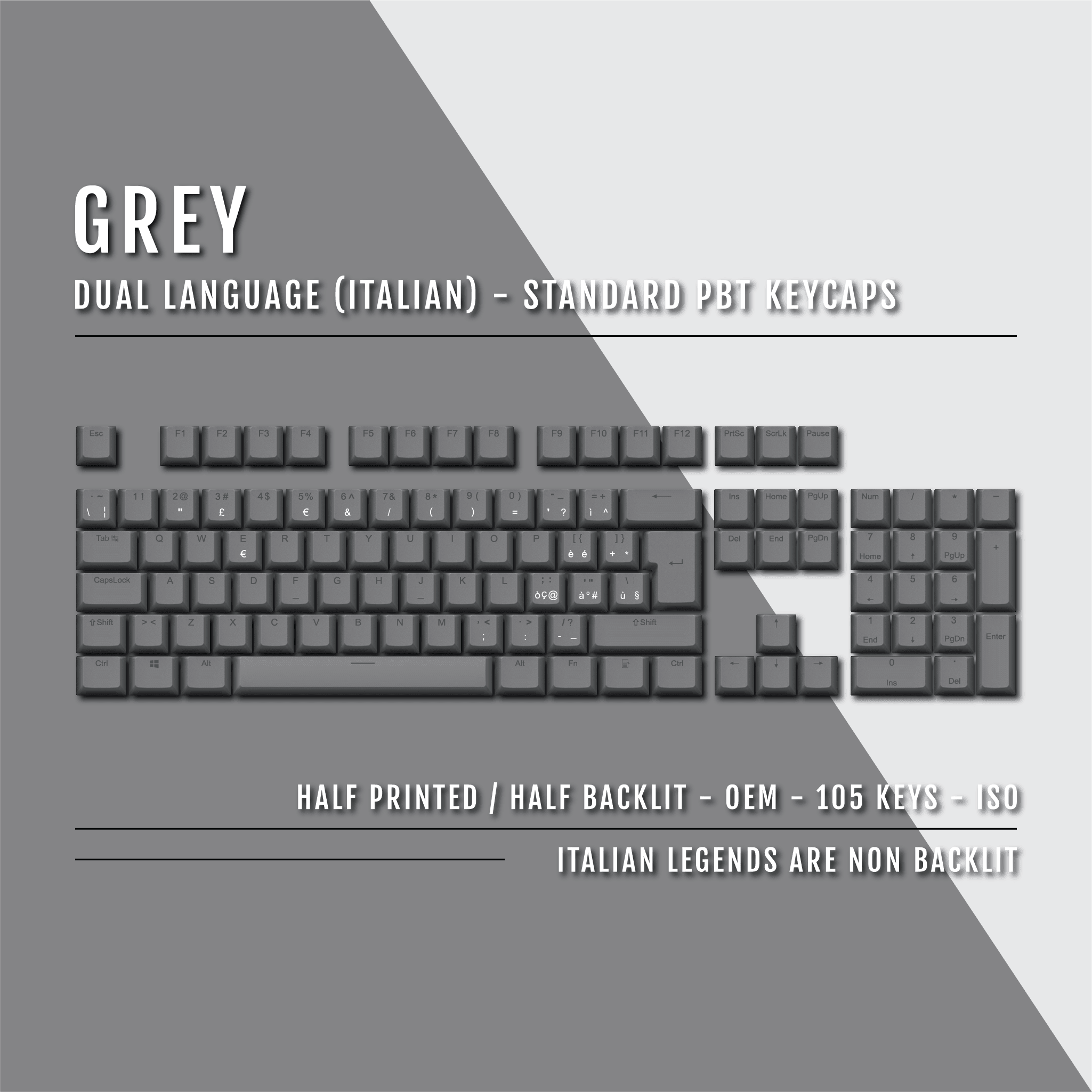 Grey Italian (ISO-IT) Dual Language PBT Keycaps – Krome Keycaps LTD