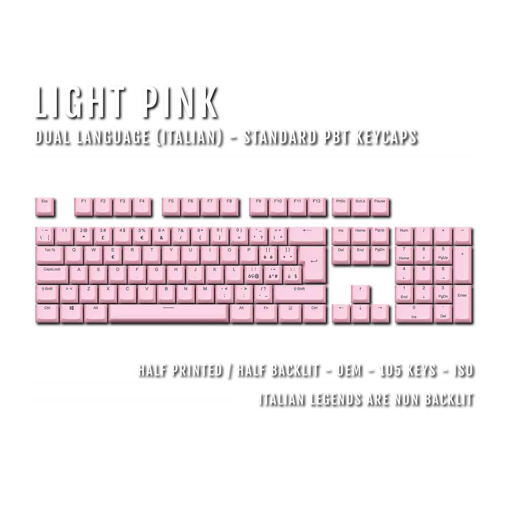 Light Pink PBT Italian Keycaps - ISO-IT - 100% Size - Dual Language Keycaps - kromekeycaps