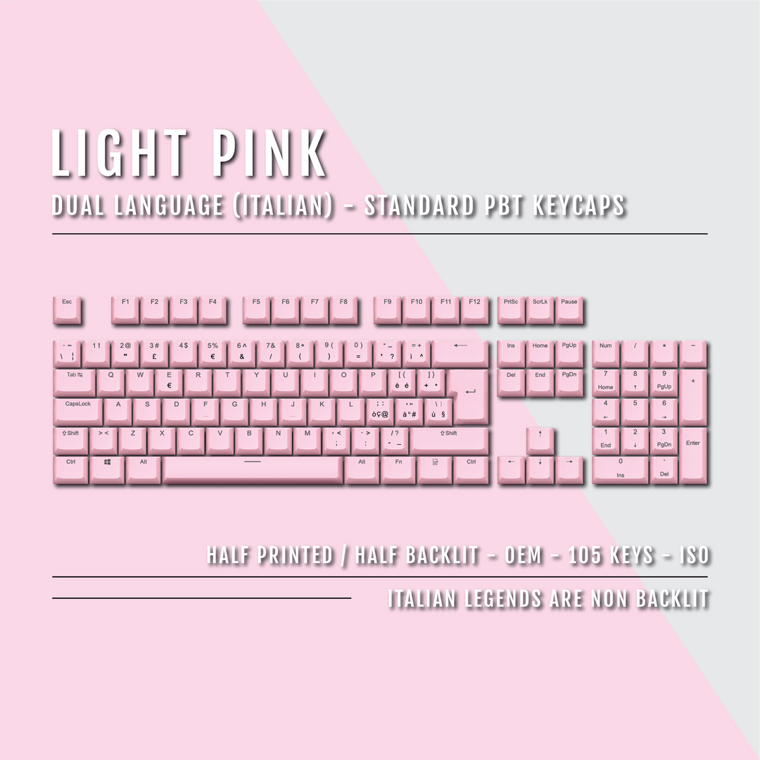 Light Pink PBT Italian Keycaps - ISO-IT - 100% Size - Dual Language Keycaps - kromekeycaps