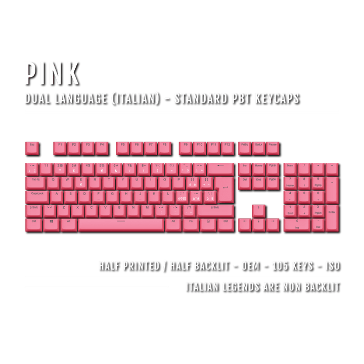 Pink PBT Italian Keycaps - ISO-IT - 100% Size - Dual Language Keycaps - kromekeycaps