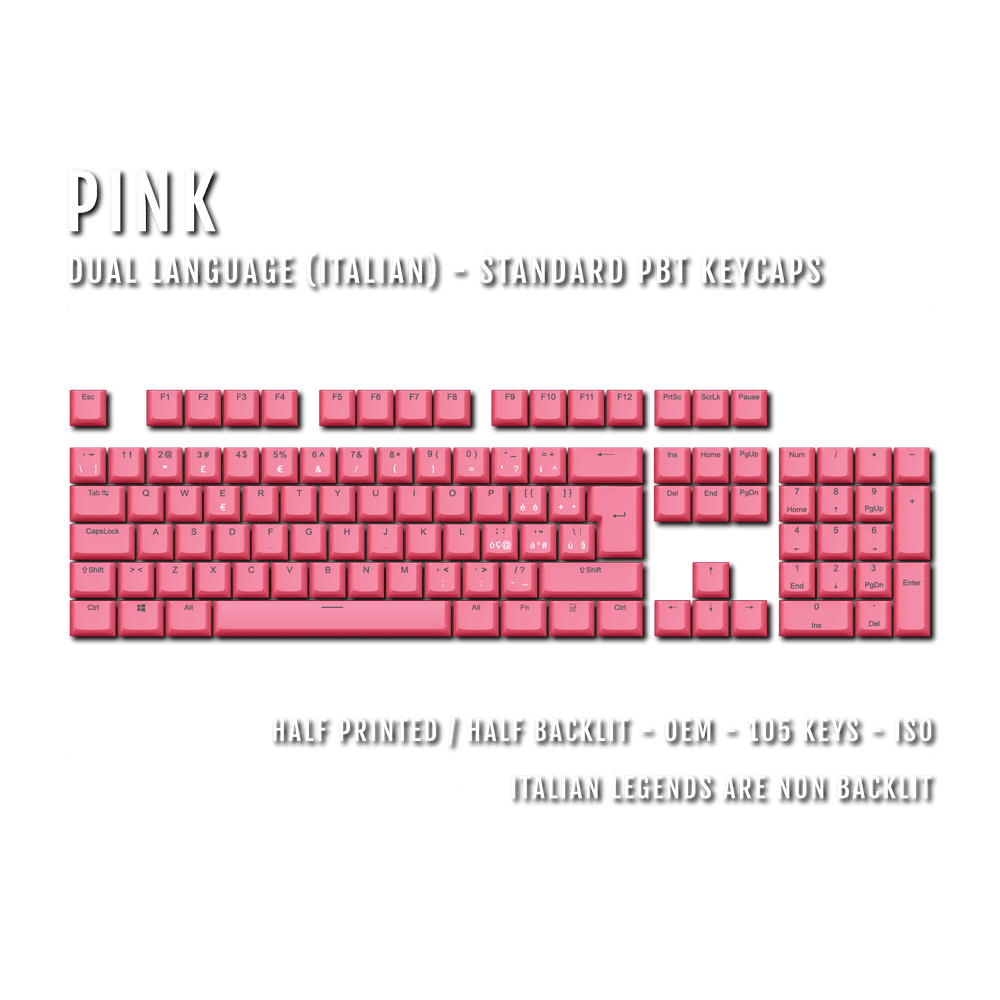 Pink PBT Italian Keycaps - ISO-IT - 100% Size - Dual Language Keycaps - kromekeycaps