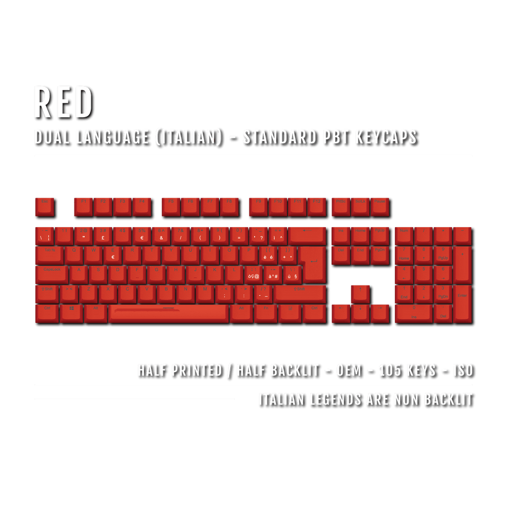 Red PBT Italian Keycaps - ISO-IT - 100% Size - Dual Language Keycaps - kromekeycaps