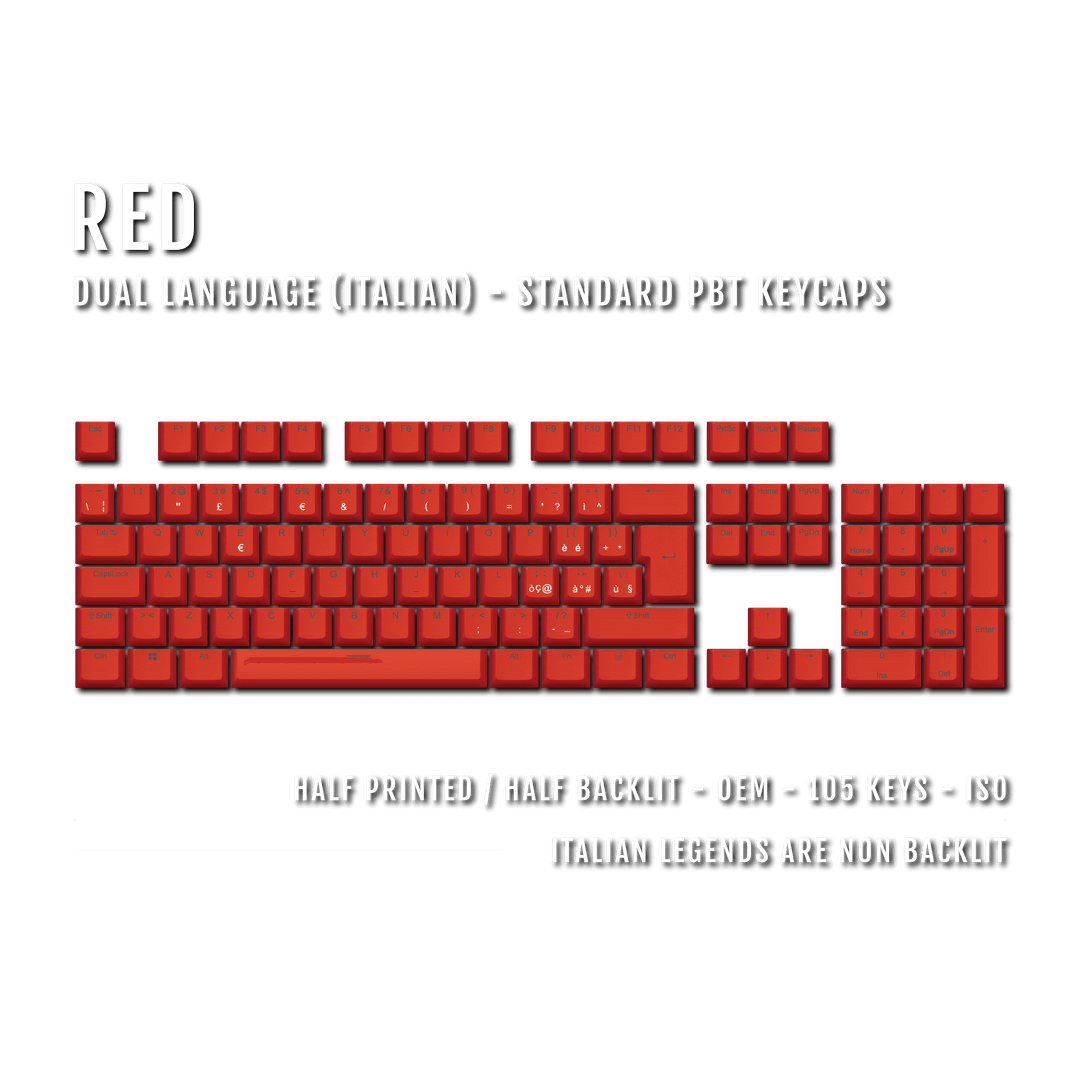 Red PBT Italian Keycaps - ISO-IT - 100% Size - Dual Language Keycaps - kromekeycaps