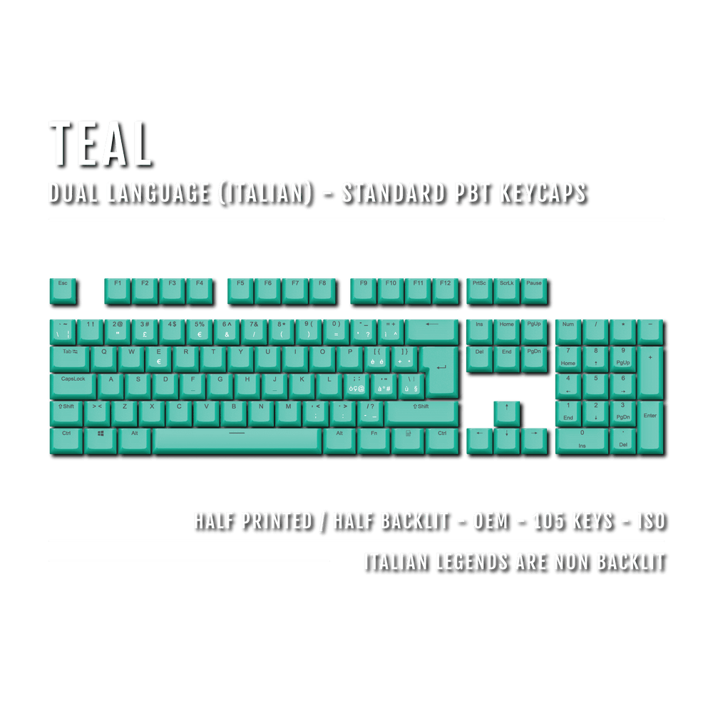 Teal PBT Italian Keycaps - ISO-IT - 100% Size - Dual Language Keycaps - kromekeycaps