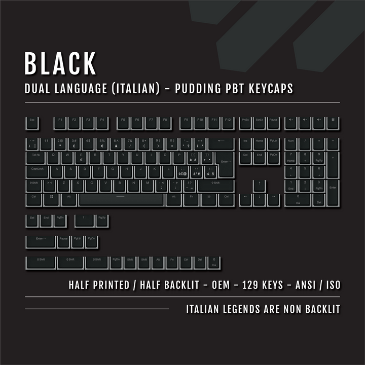 Black Italian (ISO-IT) Dual Language PBT Pudding Keycaps