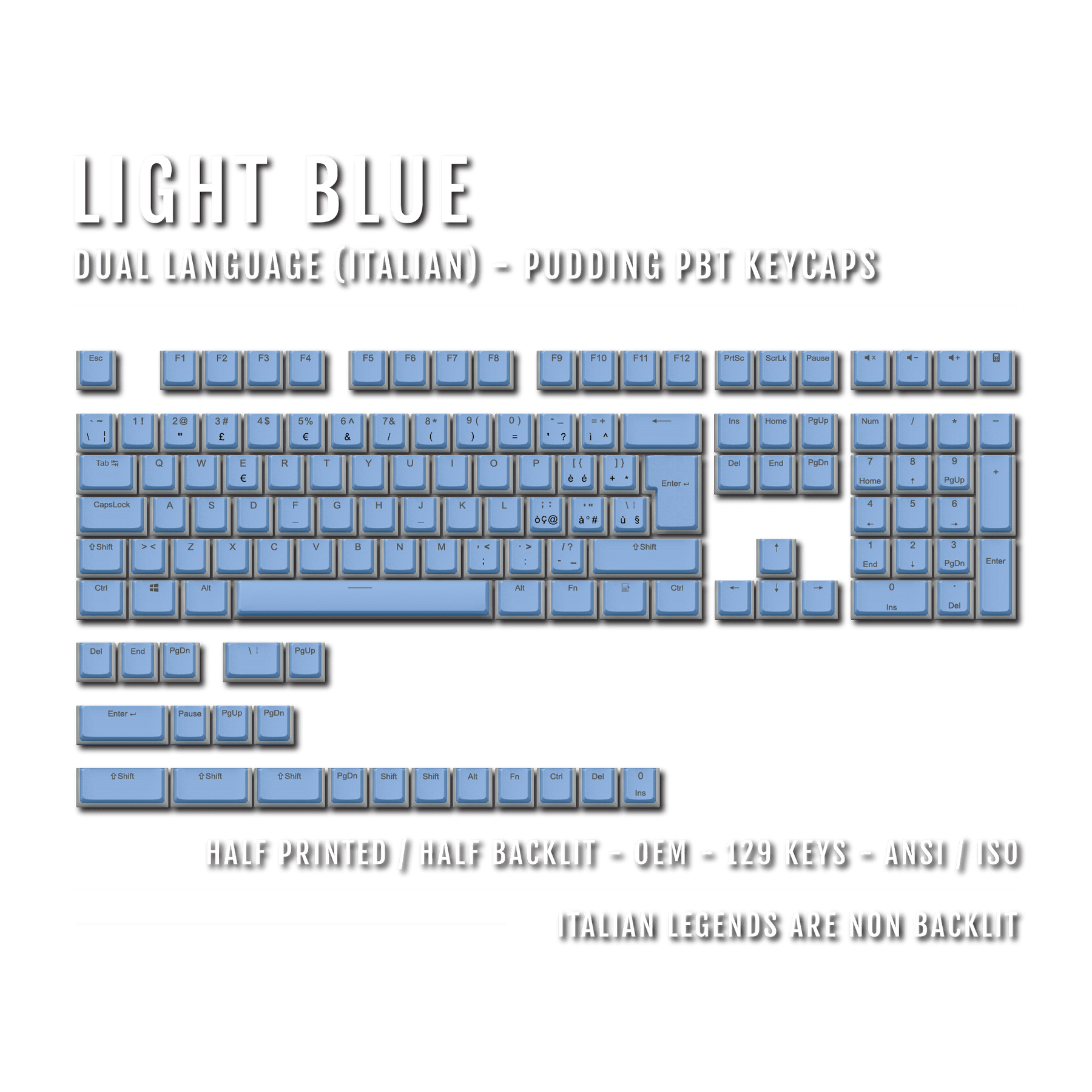 Light Blue Italian (ISO-IT) Dual Language PBT Pudding Keycaps – Krome ...