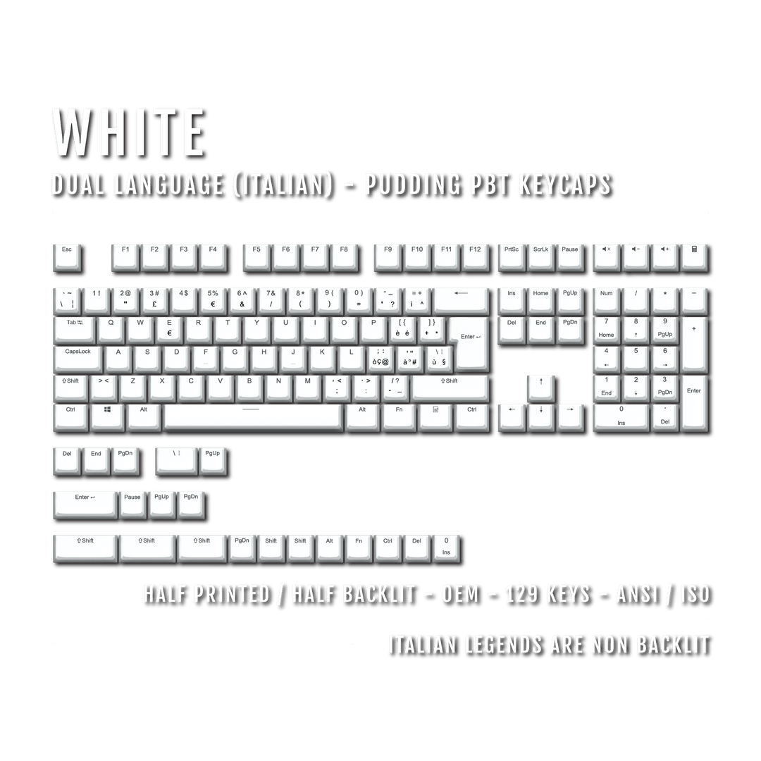 White Italian (ISO-IT) Dual Language PBT Pudding Keycaps Krome Keycaps LTD italian