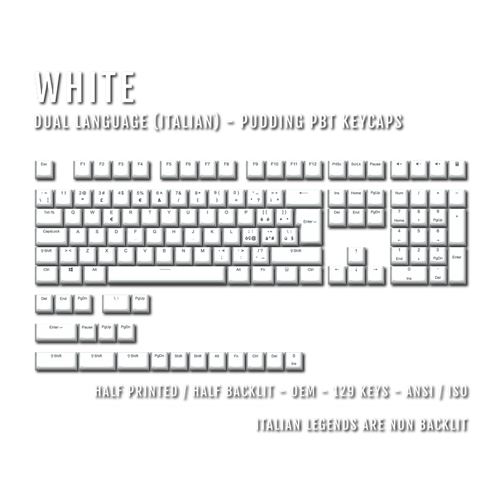 White Italian (ISO-IT) Dual Language PBT Pudding Keycaps Krome Keycaps LTD italian