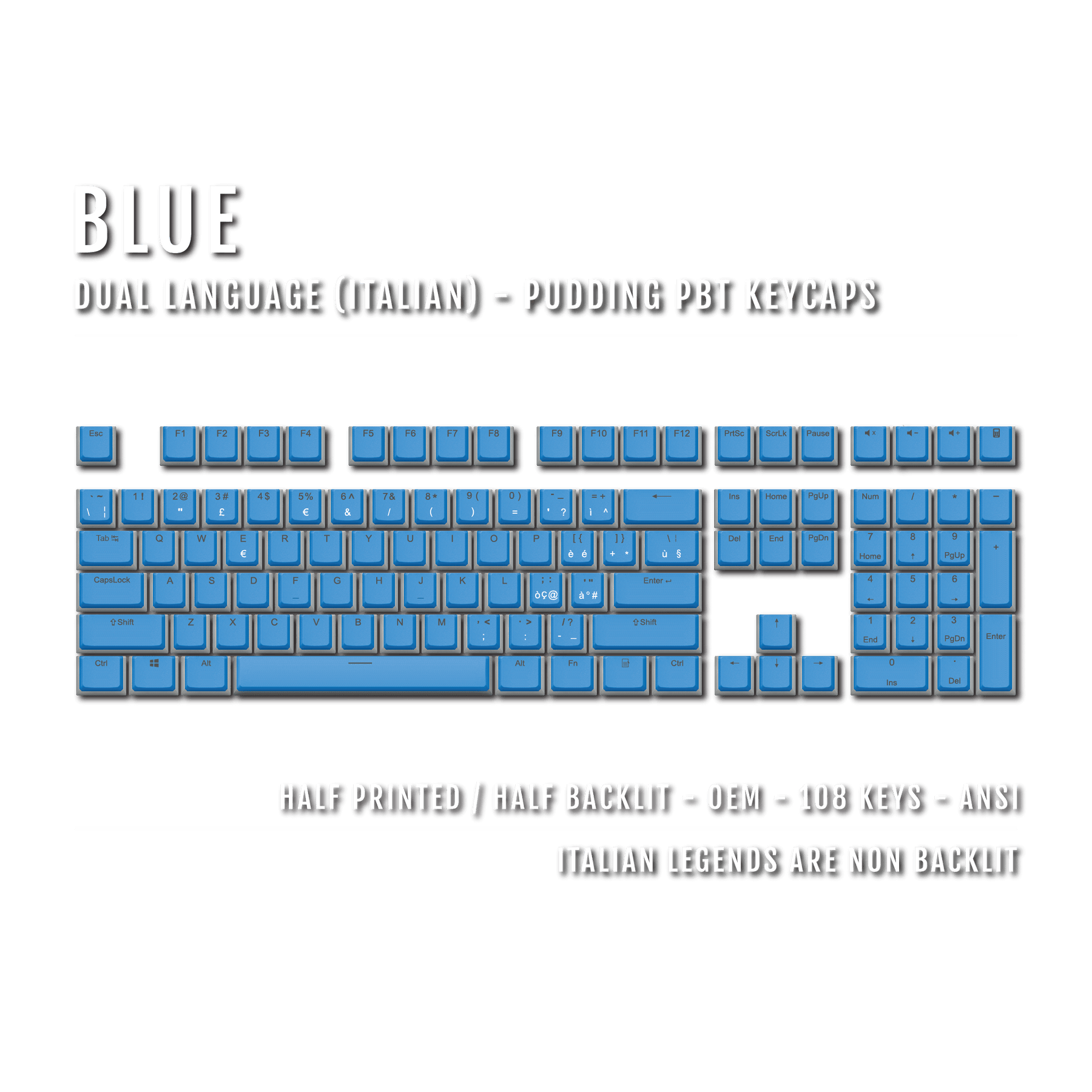 Blue Italian Dual Language PBT Pudding Keycaps – Krome Keycaps LTD