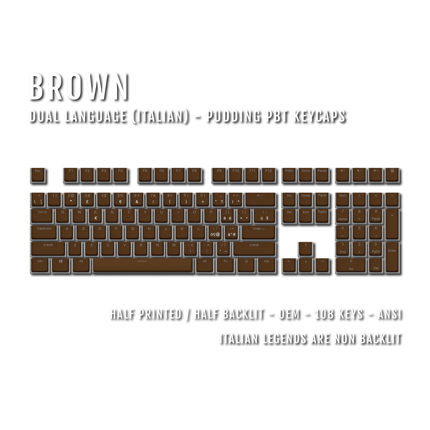 Brown Italian Dual Language PBT Pudding Keycaps – Krome Keycaps LTD