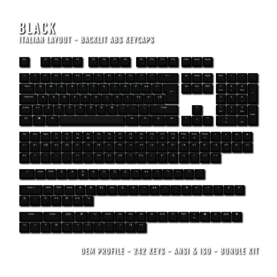 Black Backlit Italian Keycaps - ISO-IT - Windows & Mac - kromekeycaps