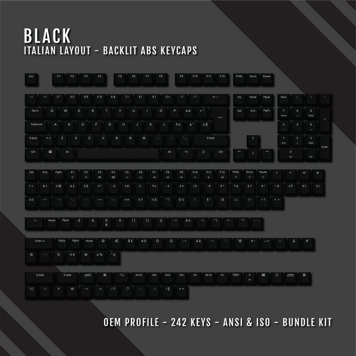 Black Backlit Italian Keycaps - ISO-IT - Windows & Mac - kromekeycaps